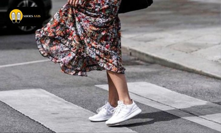 WHAT SHOES TO WEAR WITH MIDI DRESS-White Sneakers